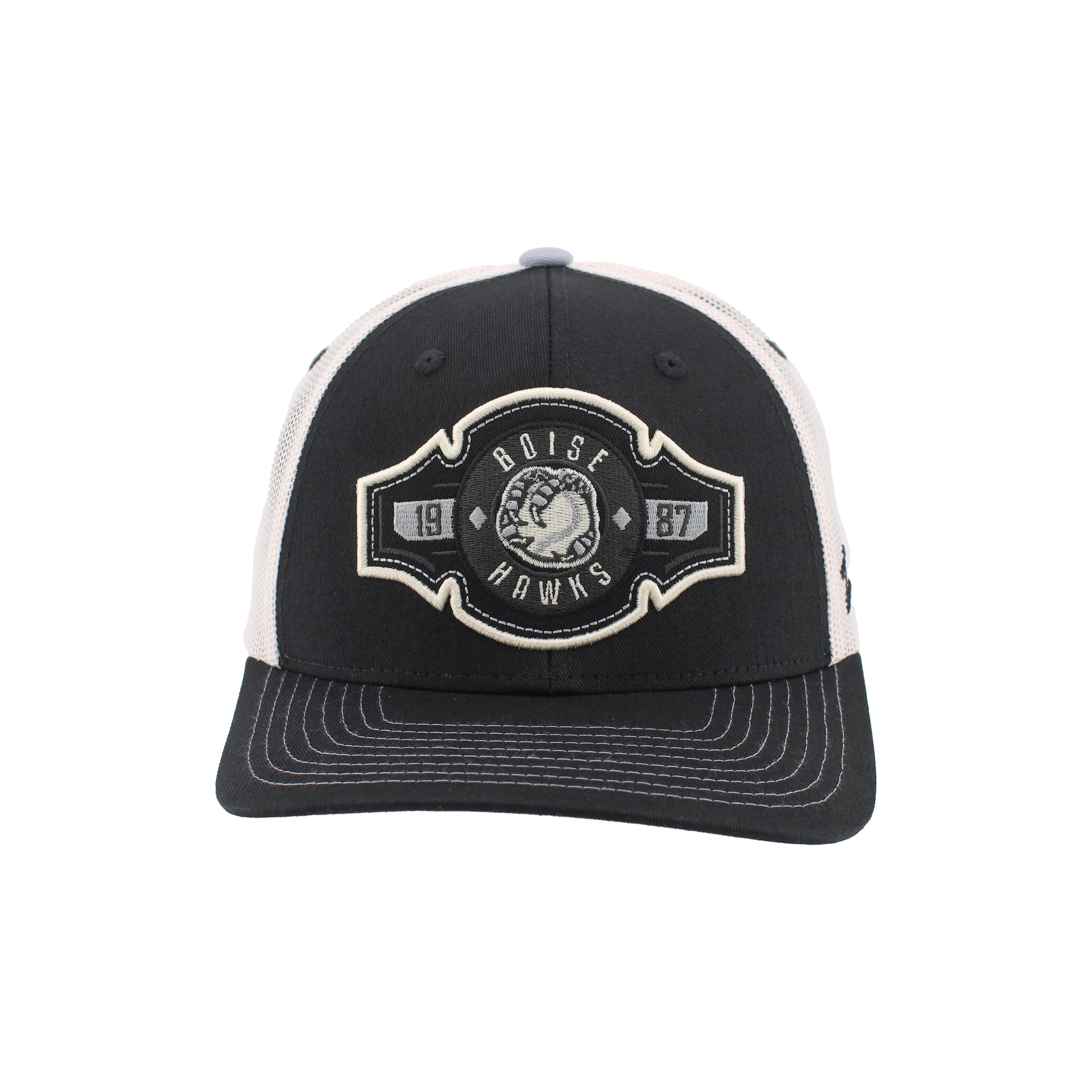 BOISE HAWKS DAKOTA TRUCKER HAT, BLACK/NATURAL